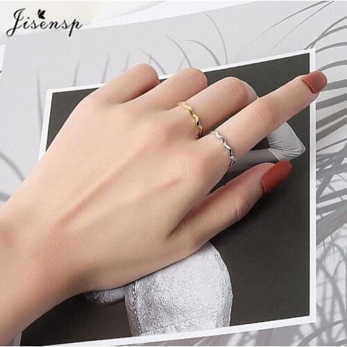 Jisensp Minimalist Creative Wave Shape Ring Adjustable Opening Ring Simple Fashion Style Design Bride Wedding Jewelry Gifts