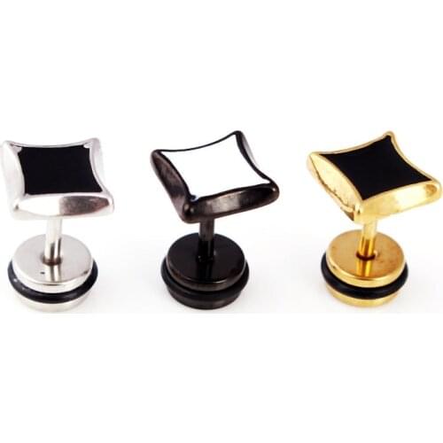 Fashion Accessories Square Silver / Black / Gold Stainless Steel Stud Earring Vintage Charm Jewelry For Men Women Fake Ear Studs