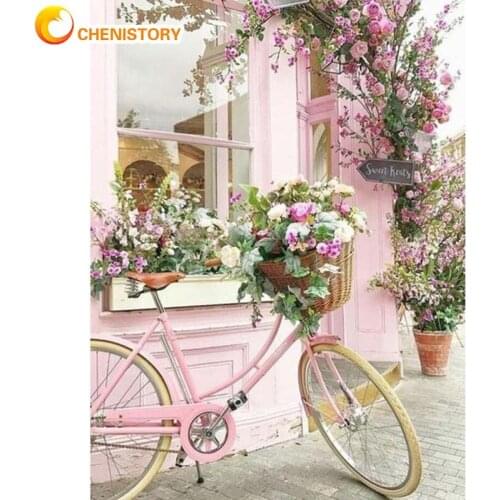 Chenistory Painting By Numbers Bike Front Flower Stores Landscape Diy Paints Kits Framed For Adults Wall Art Home Decoration Pai