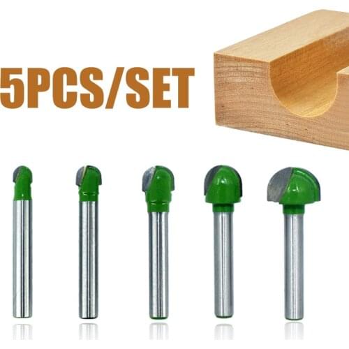 5pcs 6mm Shank Ball Tip Router Bits Set 6-18mm Carbide Milling Cutter Hand Woodworking Drilling Groove Tool