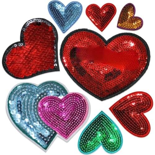 Love Heart Clothing Sequin Patch Colorful Embroidered Badge Sewing Patch Clothes Applique Iron on Garment Accessories DIY Dress