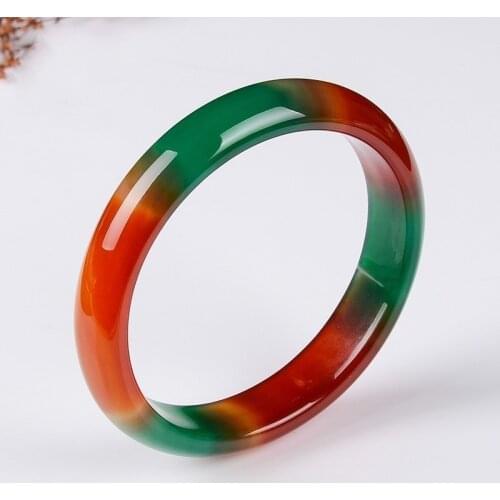 Natural Red Green Hand Carved Wide Stripe Jade Bracelet Fashion Boutique Jewelry Womens Three Color Floating Flower Bracelet