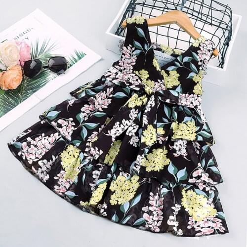2021 Brand New Flower Clothing Summer Girls Beach Floral Dress Kids Bow Dresses Girl Dress Baby Girls Sweet Beachwear for Baby