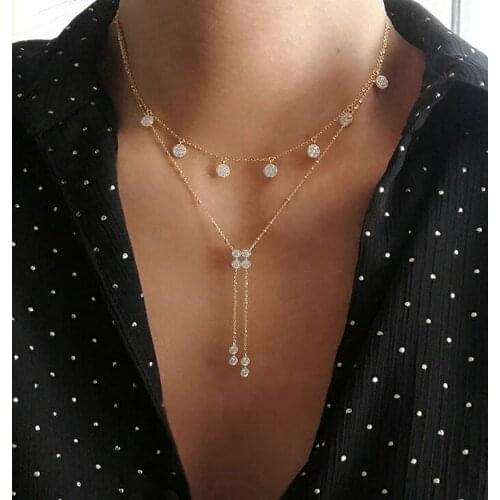 2021 Simple Cz Drop Charm 35+7cm Short Chain Thin Delicate Women Girl Gift S925 5pcs Cz Dot Charm Choker Necklace Jewelry