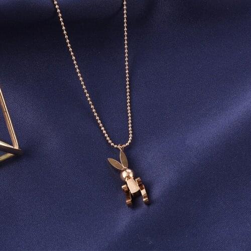 Rose gold titanium steel necklace, Delicate rabbit sweater necklace, Do not fade