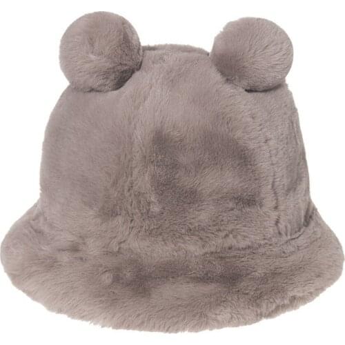 Bear Plush Hat Autumn Winter Fisherman Hat Lovely Soft Warm Thickened Plush Basin Cap