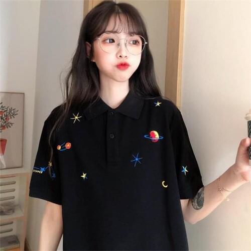 Casual Loose Planet Lazy Retro T-shirt Womens T-shirts Tops Japanese Kawaii Ulzzang Female Korean Harajuku Clothes For Women