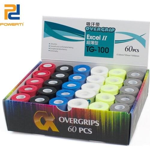POWERTI 60pcs/lot Ultra Thin Smooth Tacky Sweatband 0.50mm Perforate Viscous Tennis Racket Overgrip Badminton Racket Grip
