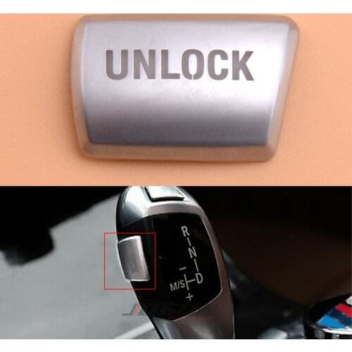 Silver Car Gear Shift Knob "Unlock" Push Button Cover Trim Decor Fit For BMW 3 5 7 Series X3 X4 X5 X6 2014 2015 2016 LHD