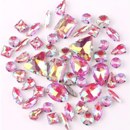 Silver claw setting jelly candy Incarnadine AB 50pcs/bag shapes mix glass crystal sew on rhinestone wedding dress shoes bag diy