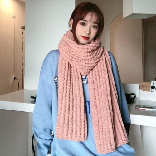 Korean Scarf Female Winter Couple Solid Color Woolen Knitted Warm Japanese Mens and Womens Neck Warmer