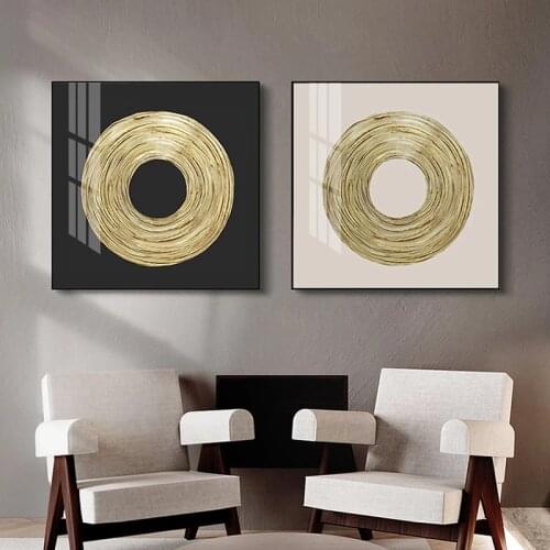 Modern Abstract Simplicity Matte Gold Zen Circle Canvas Painting Wall Art Prints Posters Picture Corridor Home Interior Decor