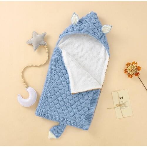 Infant Baby Sleeping Bags Knitted Winter Newborn Girl Muslin Swaddle Wrapper Super Soft Toddler Boy Sleeping Sack Cute Fox Ears