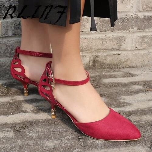 RLINF Women Super High Heel Wedding Pumps Thin Heels Fashion Simple Elegant Sexy Low Heel Buckle with Size Code 31-43 Shoes