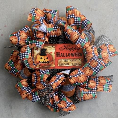 Halloween Wreath Door Hanging Decoration Halloween Witch Pumpkin Door Wreath Happy Halloween Party Home Party Supplies