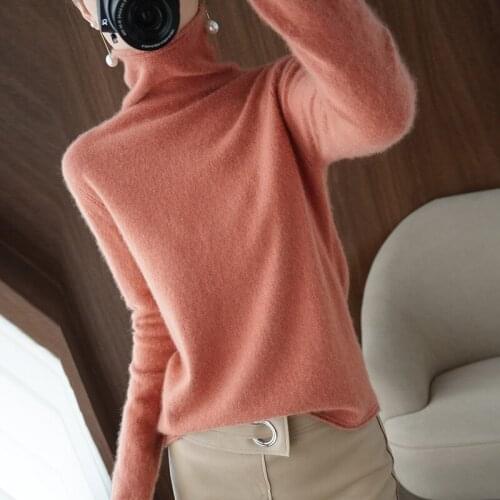 High Qualit2y new womens half high collar curled edge European and American slim fit pullover with knitted undershirt sweater