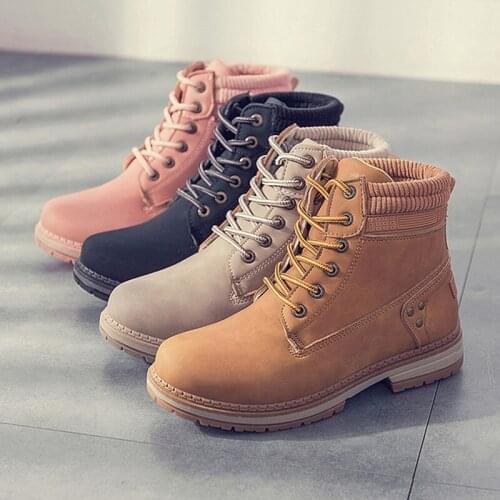 2021 Autumn And Winter New Flat Womens Booties Plus Velvet Warm Womens Boots Large Size Lace Boots Casual Womens Cotton Shoes