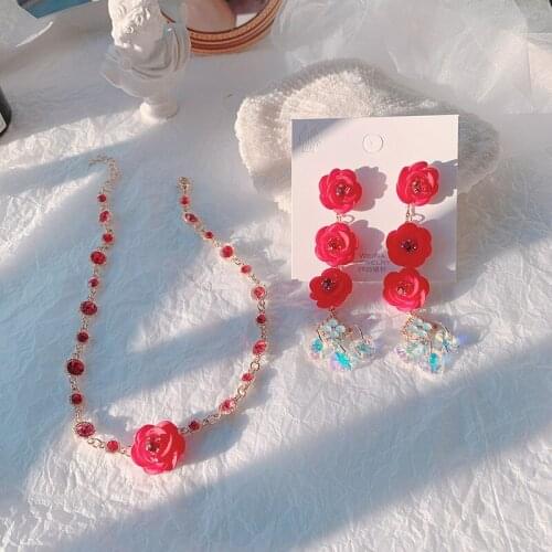 2020 New Korean Vintage Crystal Simple Crystal Flower Dangle Earrings For Women Fashion Imitation Pearl Jewelry Gifts