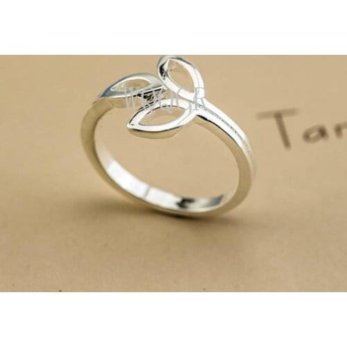 925 Sterling Silver New Woman Fashion Jewelry High Quality Leaf Shape Ring Size Adjustable Open Ring Jewlery for Women J08