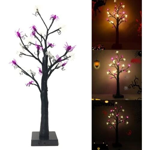 18 Inch Spooky Spider Bat Tree Light with 24 LED Lights for Halloween Decoration M6CE