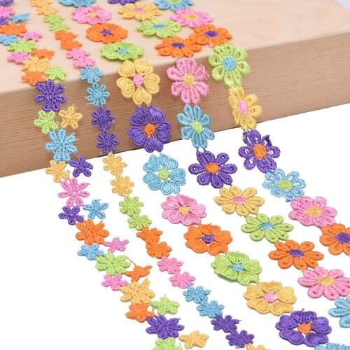 3 Yards Colorful Flower Lace Trim Mini Daisy Lace Ribbon for Wedding Home Embroidered Ribbon DIY Handmade Sewing Craft Accessory