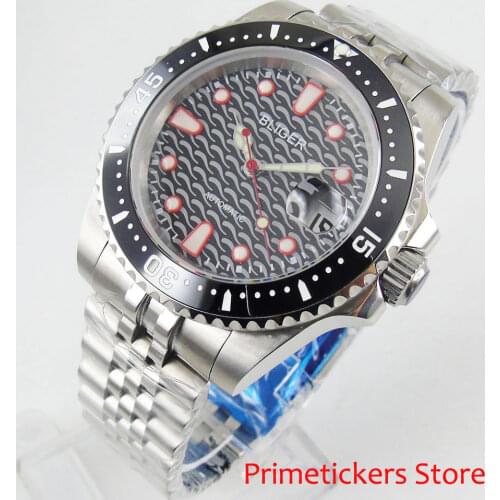 Automatic movement 40mm black dial BLIGER sapphire glass date mental bracelet wristwatch
