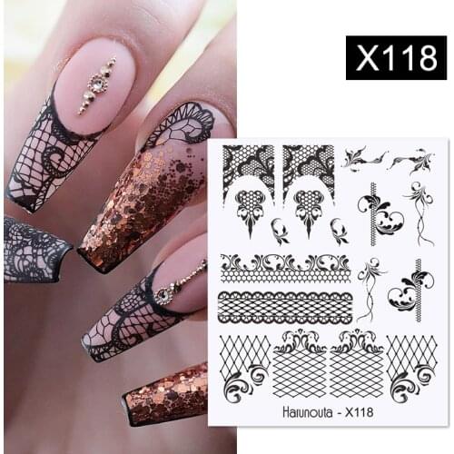 Black Lace Flowers Nail Water Decals Love Heart Waves Water Transfer Sliders Snowflakes Stickers Manicures Tips Accessories