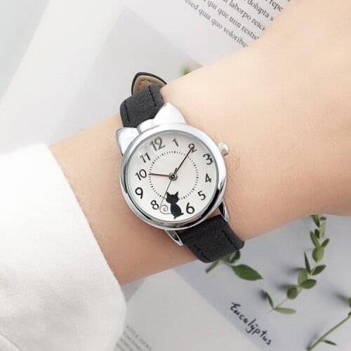 Childrens Waterproof Watch Elementary School Girls Korean Version Simple Cute Cute Cat Girls Electronic Quartz Watch