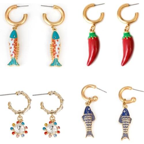 Double c Fish Pendant Earrings navy blue 2021 red pepper earrings animal ears fashion earrings for women 2021 colorful earrings