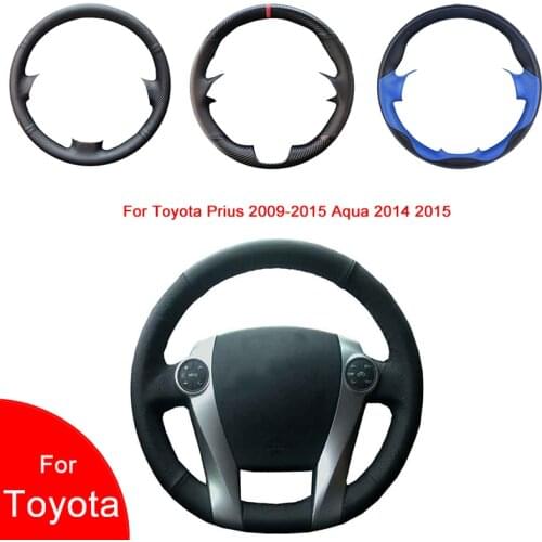 Breathable Punch Hand-Stitched Black Artificial Leather Car Steering Wheel cover For Toyota Prius 2009-2015 Aqua 2014 2015