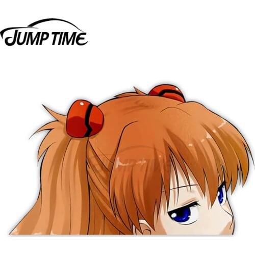 JumpTime 13 x 10.8 cm For Asuka Langley Sohryu Evangelion Peeker Car Sticker Occlusion Scratch Personality Car Accessories Decal