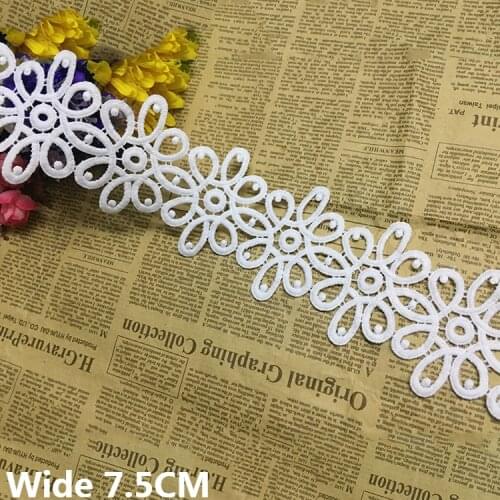 7.5CM Wide Luxury White Cotton Polyester Embroidered 3d Flowers Lace Fabric Appliques Neckline Collar Trim Sewing Fringe Decor