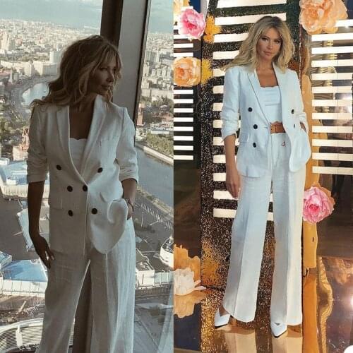 Fashion Elegant Women Blazer Suits Custom Made Double Breasted Wide Legs Pants Office Lady Daily Casual Jacket