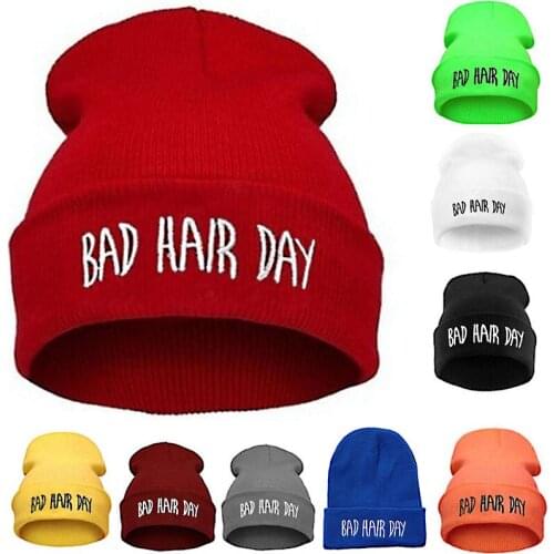 Fashion Sport Warm Winter Hats Bad Hair Day Letter Beanies Cap Women Men Hat Beanie Knitted Hip Hop Hats Bonnet for Unisex
