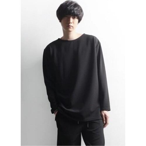 Solid color long sleeve t-shirt mens versatile simple slim round neck T-shirt
