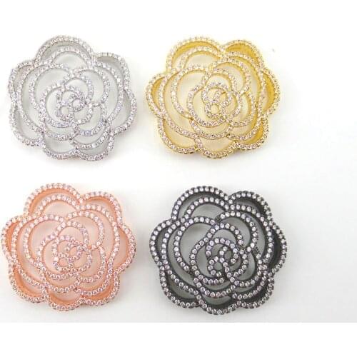 2pcs 35x37mm 18K gold plated pendant Flower connector Pendant cubic zircon CZ Micro Pave necklace pendant Jewelry DIY