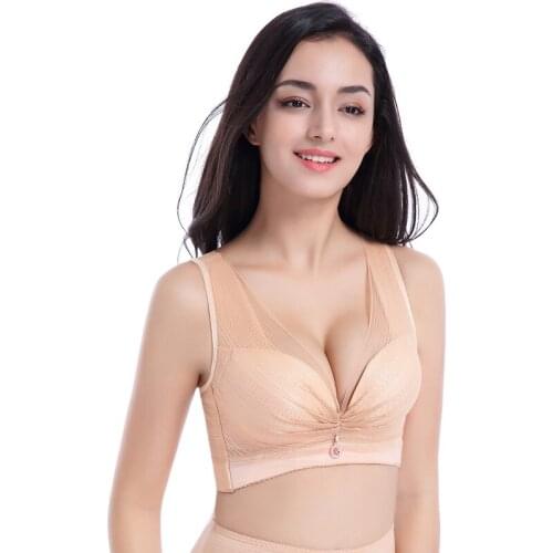 Sexy lace breathable skin-friendly U-shaped shoulder strap adjustable large size bra gathered push high underwear female