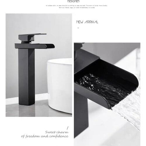 304 Stainless Steel Black Waterfall Faucet Art Basin Opening Faucet for Hot and Cold Water Kitchen and Bathroom Accessories