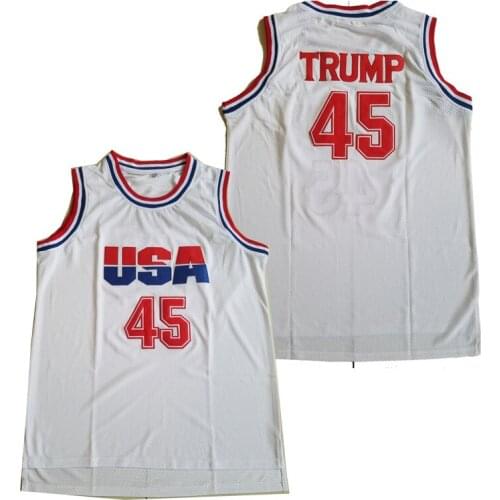 BG basketball jerseys USA 45 TRUMP jersey Embroidery sewing Outdoor sportswear Hip-hop culture movie white 2020 summer