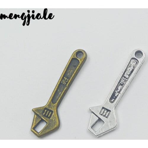 10pcs/lot Two Color Vintage wrench spanner Charms Antique Making pendant fit DIY bracelet necklace 40x13mm