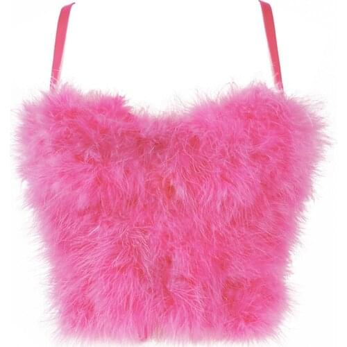 2021 New Women Feather Camisole Top Base Solid Color Stitching Plush Crop Top Bustier Bra Night Club Party Vest Y743