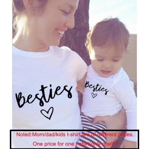 1 Pcs Mommy and Me Matching Clothes White T Shirt and Baby Rompers Summer Short Sleeve Casual Besties Print Mom Daughter Family