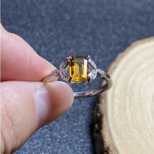1Pc Natural Tourmaline Ring yellow quartz crystal adjustable ring 925 Silver Girl Gift Jewel Ring Crystal healing stone