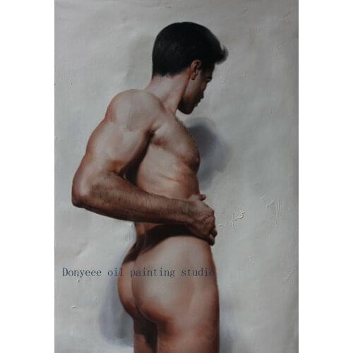 100%hand-painted Artwork nude male original oil painting on canvas portrait men signed 24"x36" 002