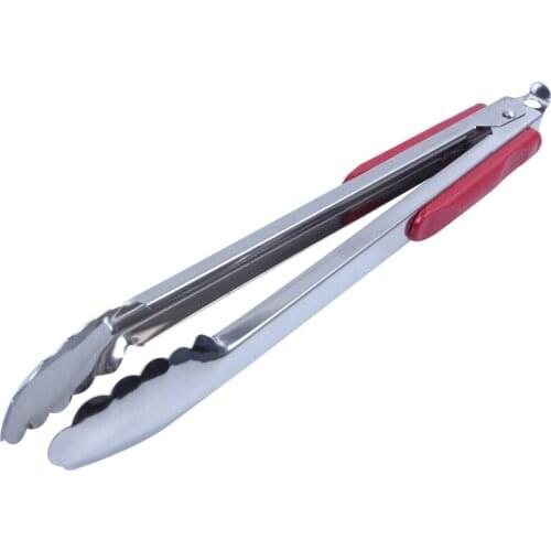 14-Inch Stainless Steel Red BBQ Tongs Kitchen Cook Tool Convenient Practical