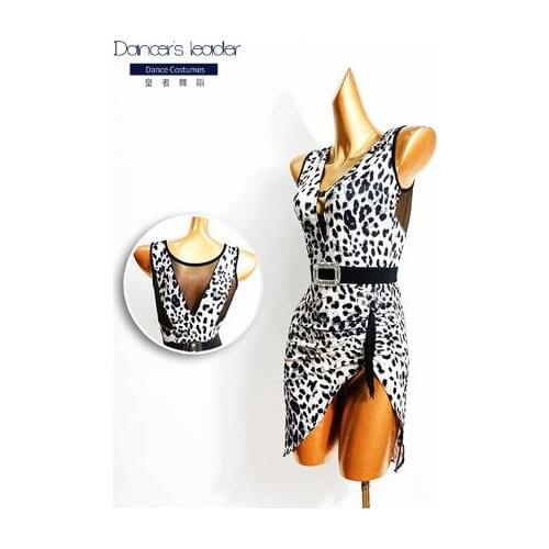 2020 new latin dance suit sexy leopard print split dress female mesh stitching skirt