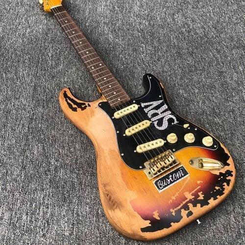 2020 custom SRV made old electric guitar, hand carved old retro made old electric guitar, gold accessories, postage