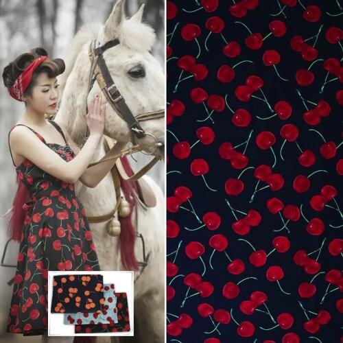 4 Colors Cherry Printed Polyester Fabric Parent-child Clothing Shirt Children Fabrics Cloth Per Meter for Dress Home Textile