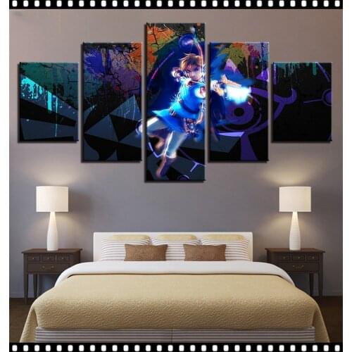 No Framed Canvas Anime Zelda Gamer 5 Panel Wall Art HD Posters Pictures Paintings Home Decor Accessories Living Room Decoration