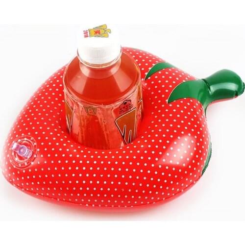 5PCS Strawberry Cartoon Drink Holder Pool Float Inflatable Hawaii Beach Party Decoration Supplies Kids Adult Bath Toys Swim Ring